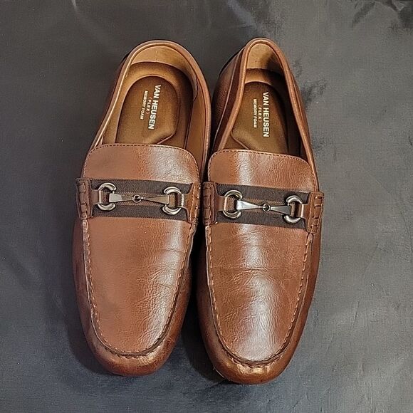 VAN HEUSEN RURUS FLEX MEMORY FOAM SLIP-ON LEATHER MEN'S LOAFERS - Picture 3 of 12